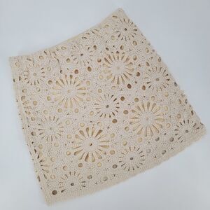 Rebellion Again Womens Sz Large Beige Crochet Lace Floral Cotton Stretch Skirt